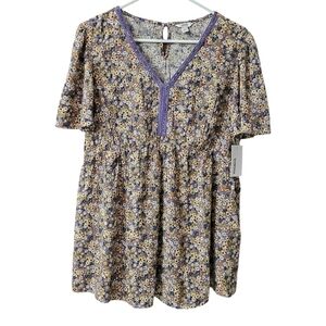 Sonoma Maternity Top NWT Floral Size Medium Short Sleeve Purple Ivory Orange